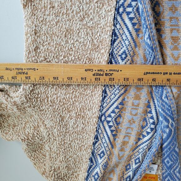 Women Beige Blue Aztec Knit Cardigan Sweater M Cotton Coastal Cowgirl Western - Picture 7 of 8